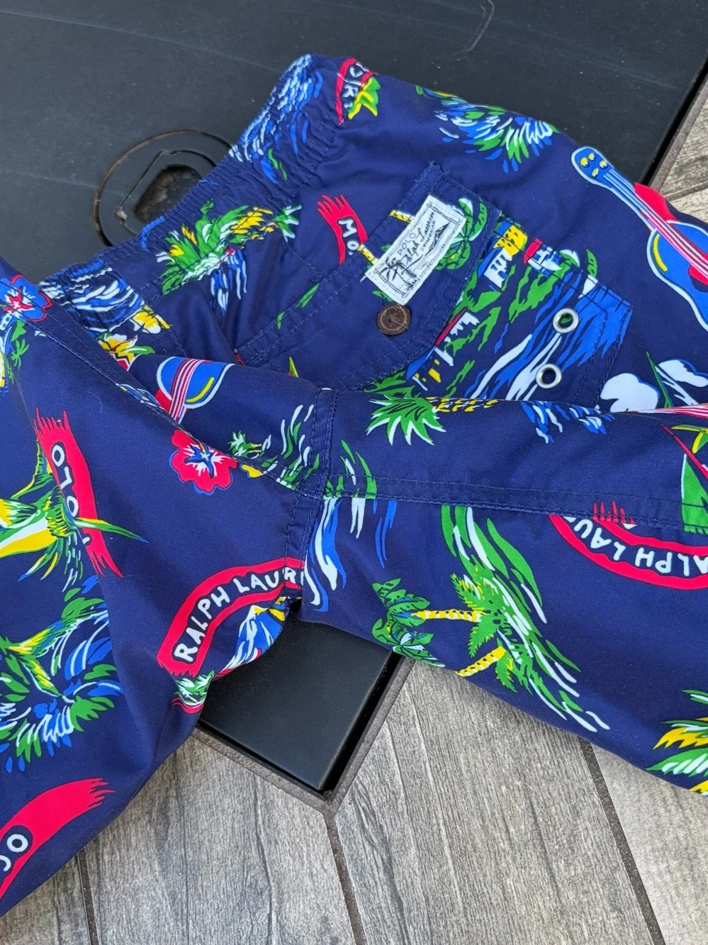 Polo Ralph Lauren Big Boys Size 8 Traveler Swim Trunks Jamaica Tropical AOP EUC